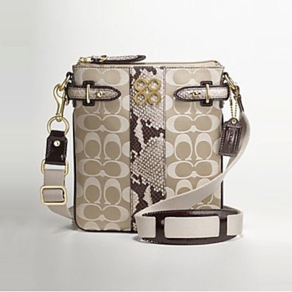 Coach Colette Signature Python Khaki Tan Sateen Crossbody Bag 44752 EUC